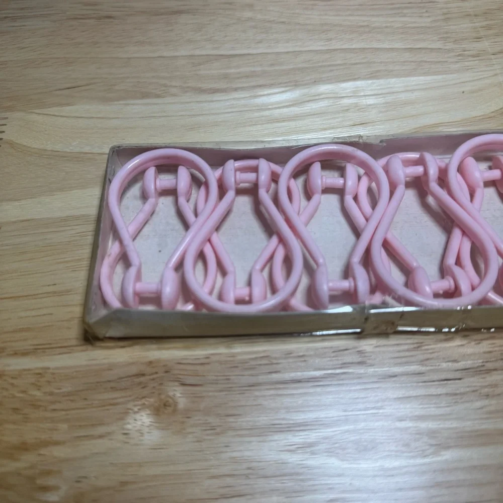 VTG Retro Pink Plastic Shower Curtain Hooks Rings MCM Barbiecore Bathroom Vanity
